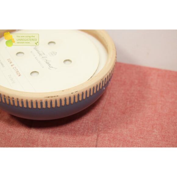 Hearth & Hand with Magnolia 4-Wick Rim Stripe Ceramic Sun and Citron Candle Blue - Picture 4 of 6